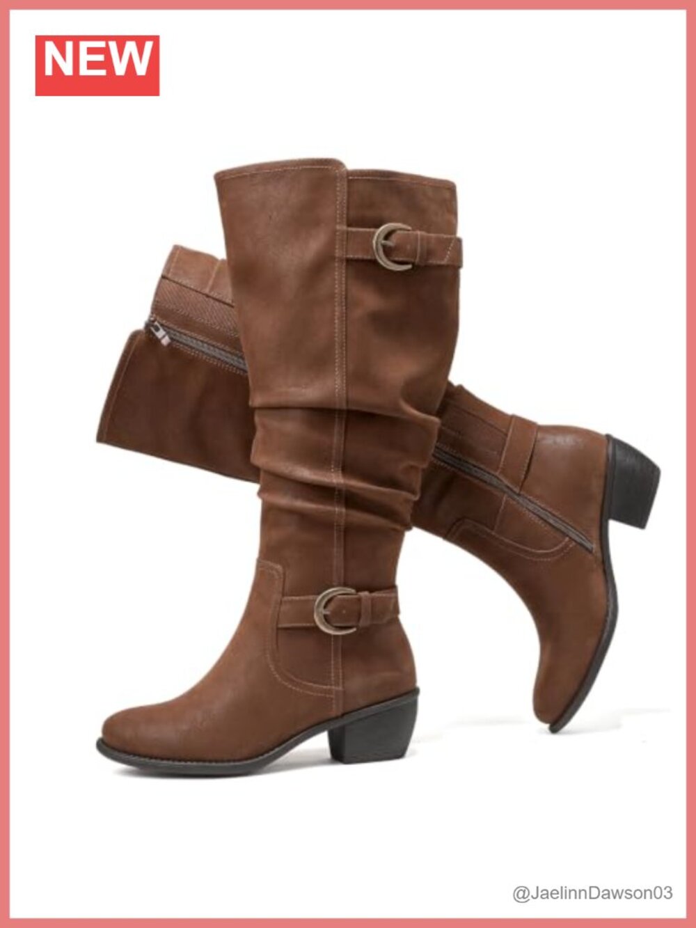 Extra Wide Calf Low Heel Knee-High Boots Faux Leather Block Heel Round Toe
